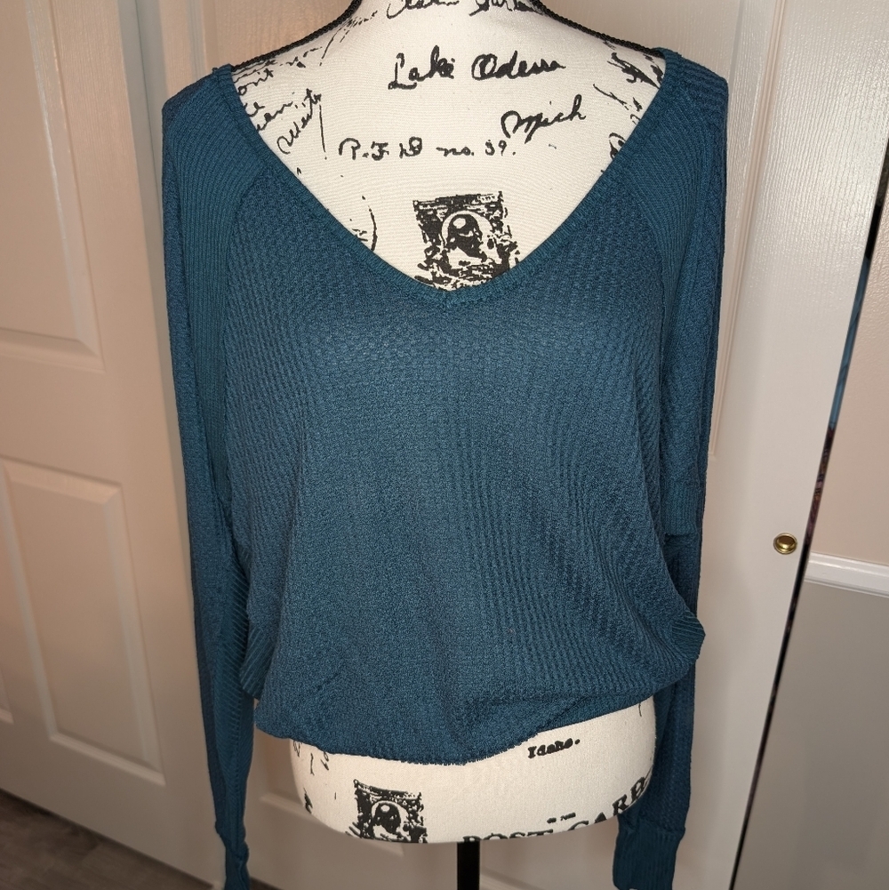 NWT Free People Waffle Knit V-Neck Top